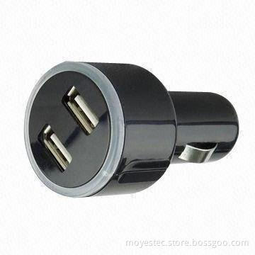 Portable 5V/2A Dual-USB Car Charger for iPad and Other Mobile Devices with CE Mark